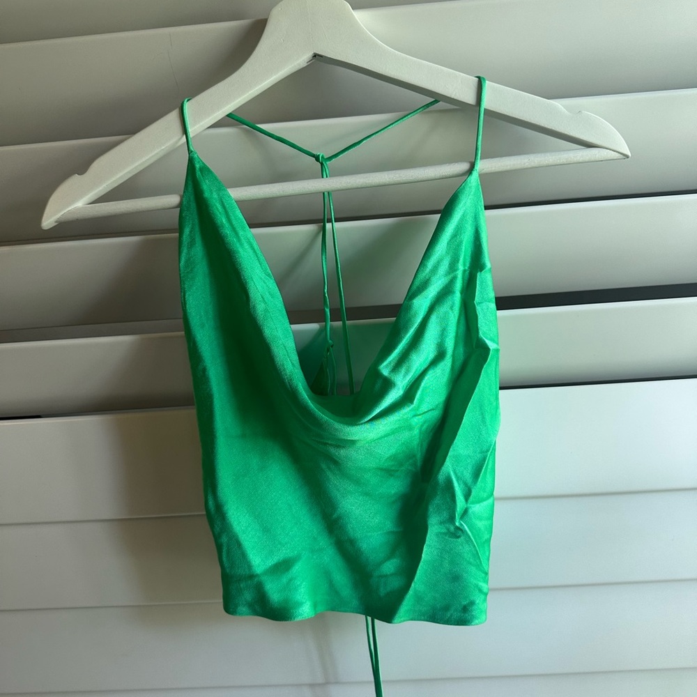 Zara Green Satin Effect Crop Top